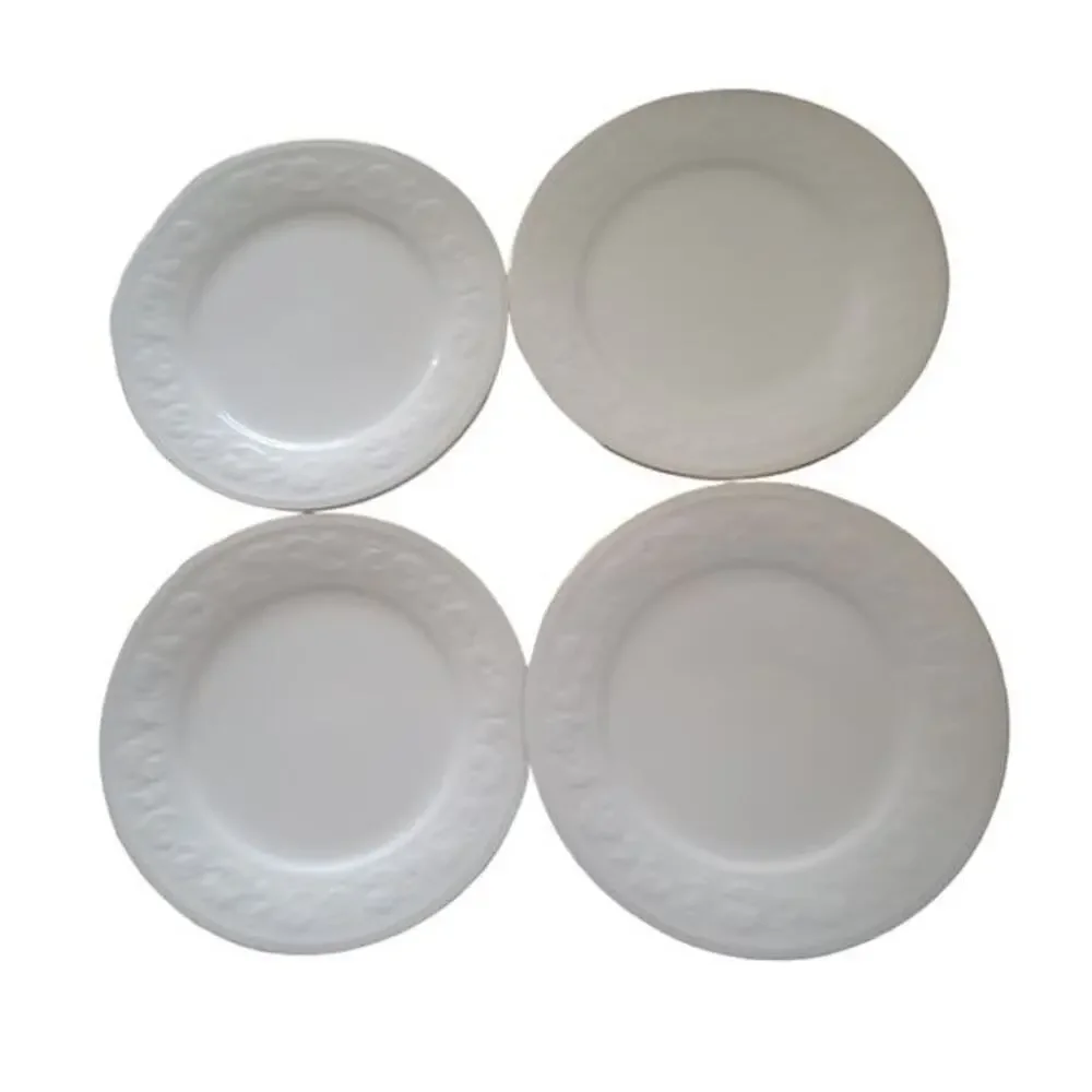 Farberware Calais 4173 Salad Plates White Embossed Designed Gold Trim‎ Set of 4